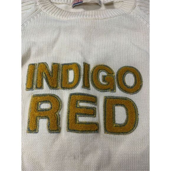 Vintage Indigo Red Graphic Spellout Sweater - Picture 2 of 8